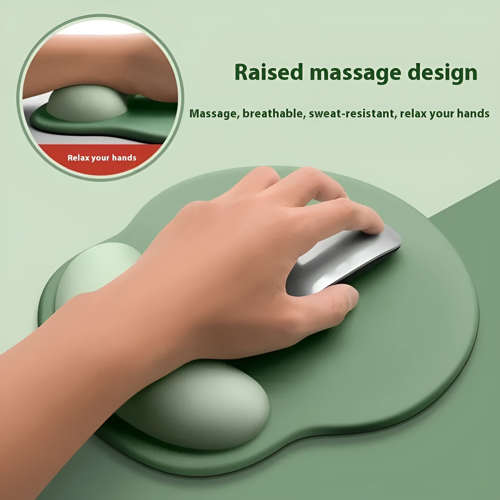 Silicone mouse mat with wrist support in a gradient blue colour on a desk.