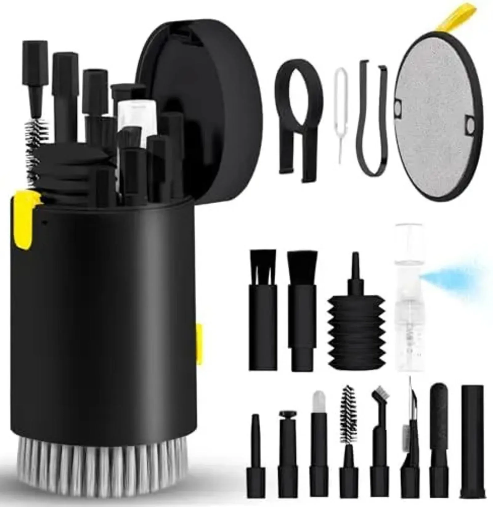 20-in-1 laptop phone screen cleaner kit with cylindrical storage, includes brushes and key puller for keyboards