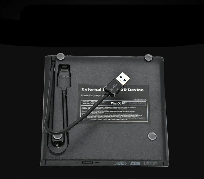 Black external USB DVD burner with tray loading for notebook and desktop use