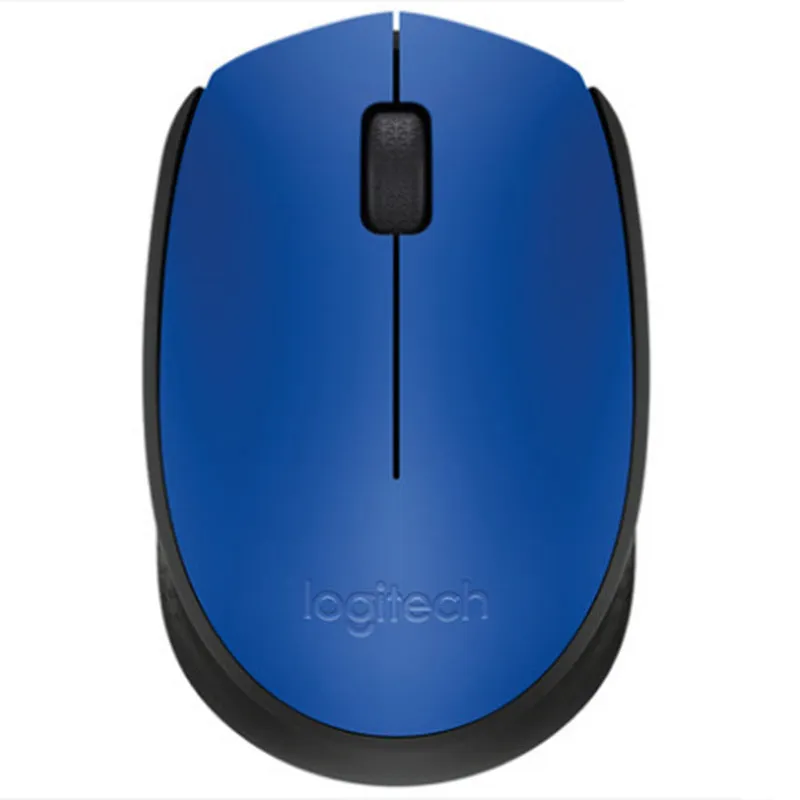 Small portable wireless mouse in red, blue, and grey with USB receiver