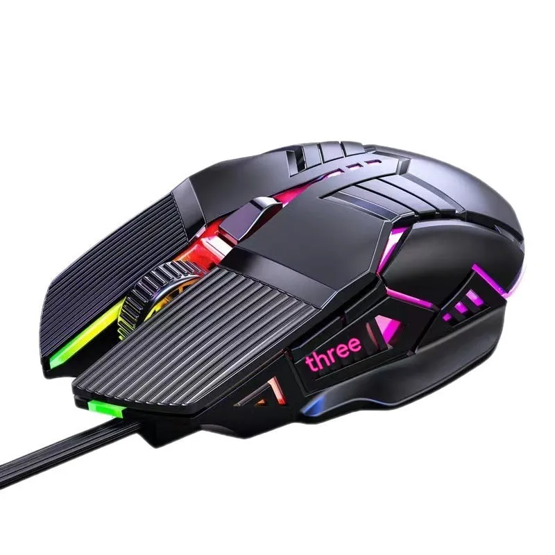 6D wired mouse with colourful lights, USB cable, in black, white, and pink options