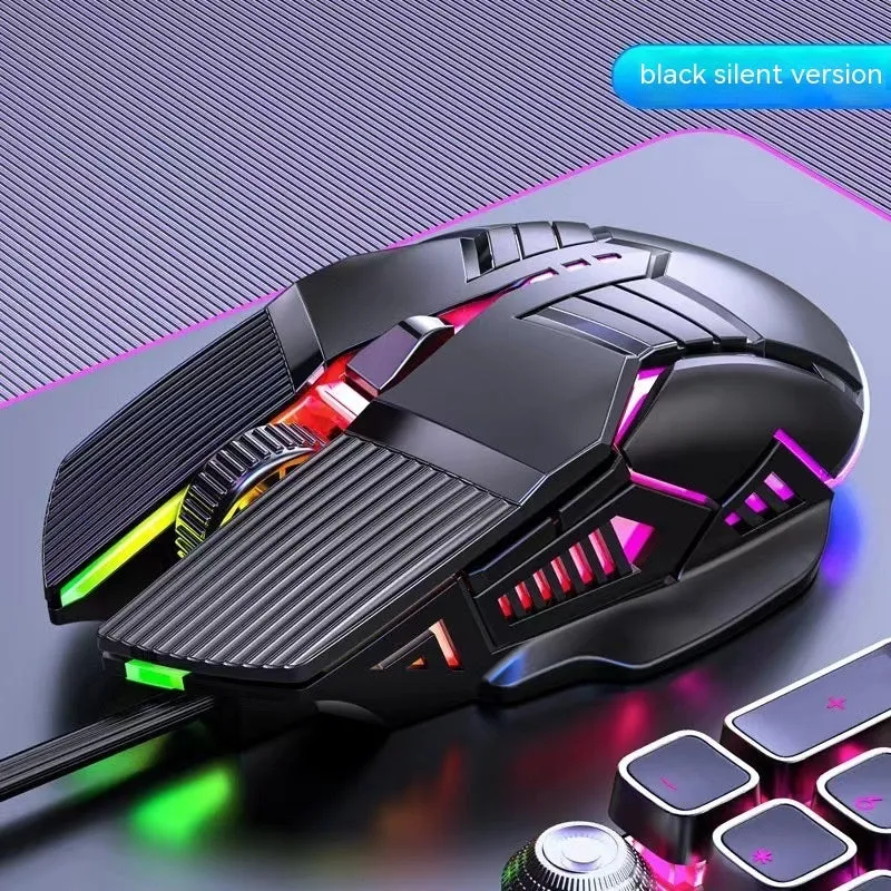 6D wired mouse with colourful lights, USB cable, in black, white, and pink options