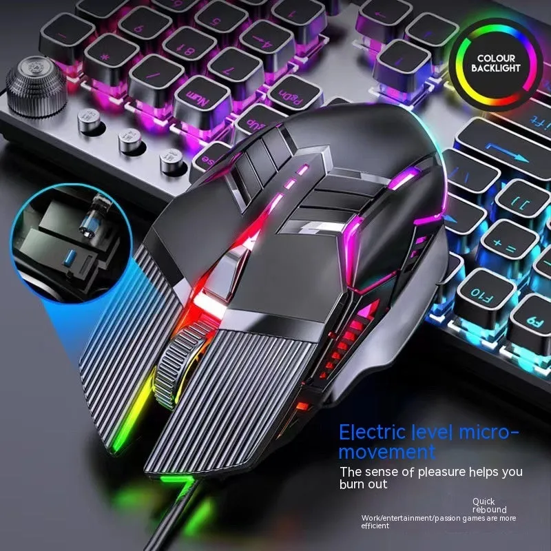 6D wired mouse with colourful lights, USB cable, in black, white, and pink options