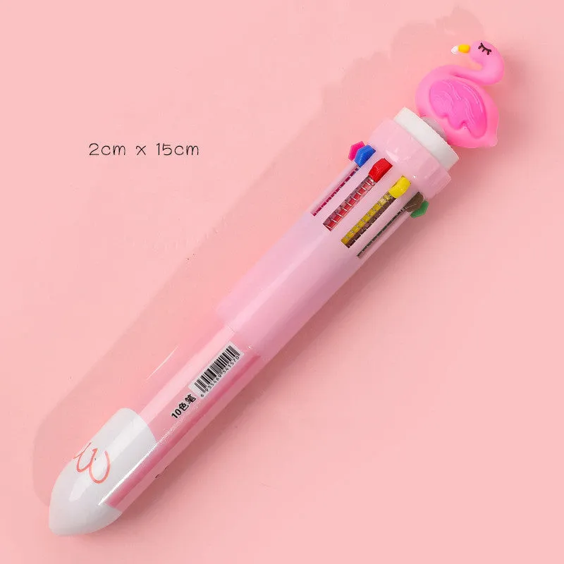 Girly heart cartoon multicolor press ballpoint pen with plastic shell and cartoon telescopic design