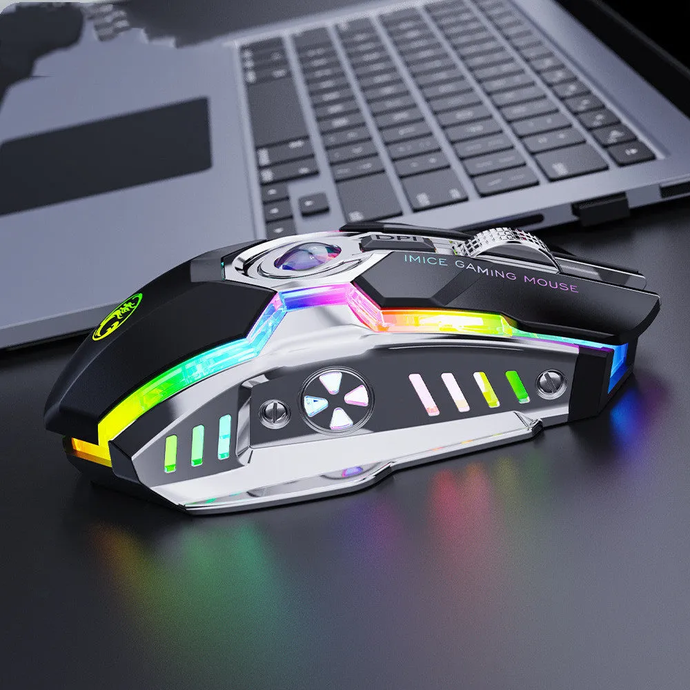 7-button 2.4G silent wireless RGB gaming mouse in black, 3200DPI, 3-level resolution, ergonomic design
