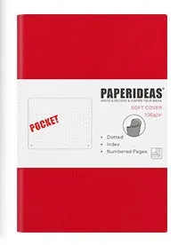 Soft leather A6 notebook open to blank pages, with imitation leather cover in black, fog blue, and avocado green options