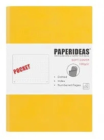 Soft leather A6 notebook open to blank pages, with imitation leather cover in black, fog blue, and avocado green options