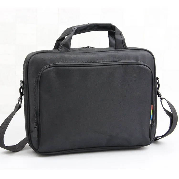 Black one-shoulder nylon computer bag with water repellent finish and hidden non-slip strap for 14-inch laptops