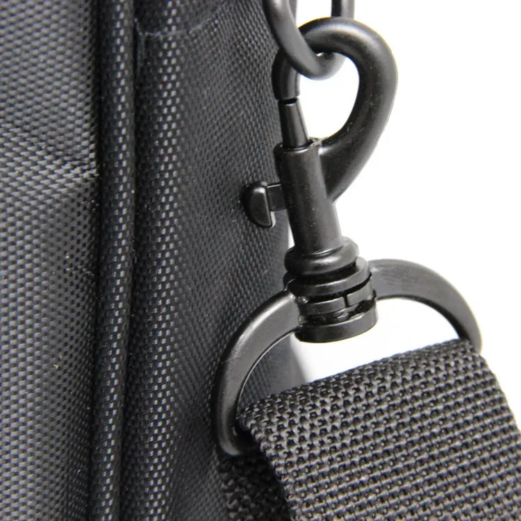 Black one-shoulder nylon computer bag with water repellent finish and hidden non-slip strap for 14-inch laptops