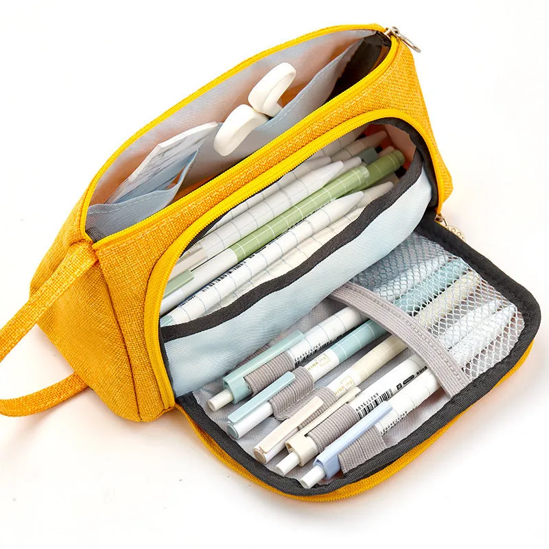 Canvas plaid pencil case with striped Korean style square shape