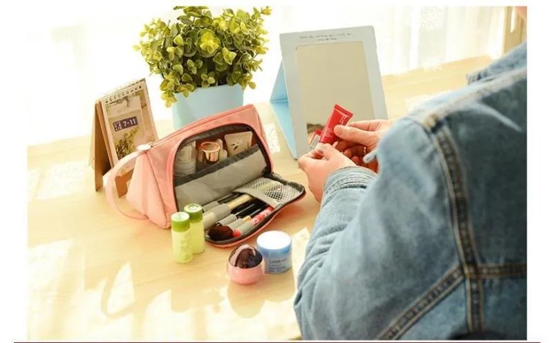 Canvas plaid pencil case with striped Korean style square shape