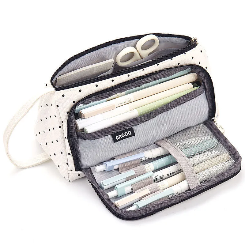 Canvas plaid pencil case with striped Korean style square shape
