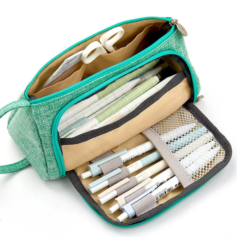 Canvas plaid pencil case with striped Korean style square shape