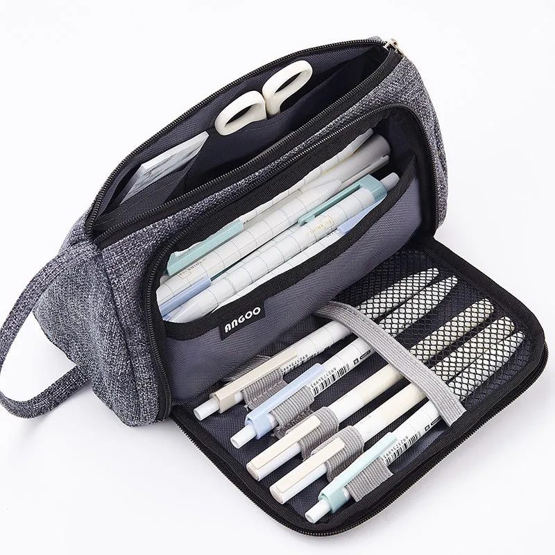 Canvas plaid pencil case with striped Korean style square shape