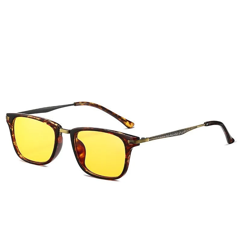 Full frame anti-blue light glasses for men, TR90 square frame, yellow film PC lenses, retro literary style