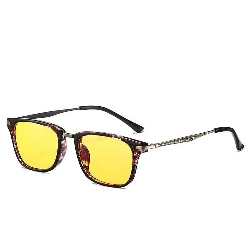 Full frame anti-blue light glasses for men, TR90 square frame, yellow film PC lenses, retro literary style