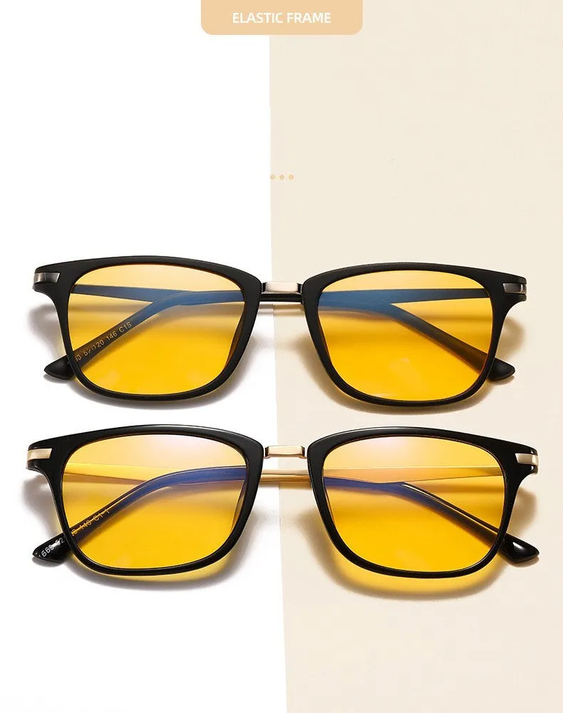 Full frame anti-blue light glasses for men, TR90 square frame, yellow film PC lenses, retro literary style
