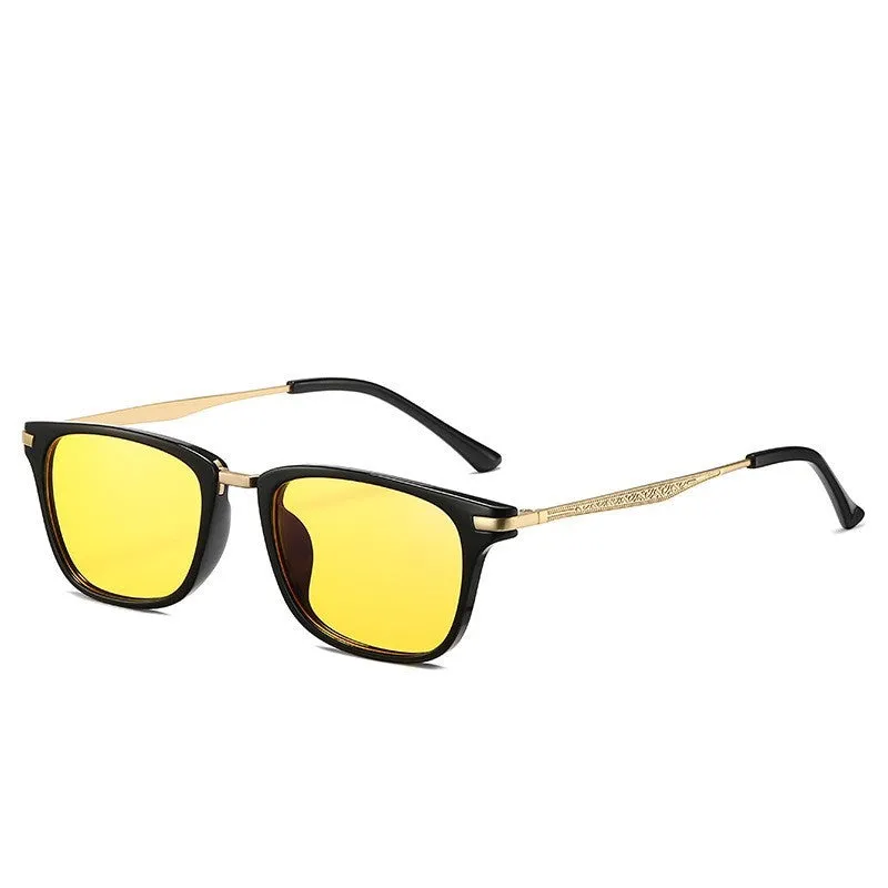 Full frame anti-blue light glasses for men, TR90 square frame, yellow film PC lenses, retro literary style
