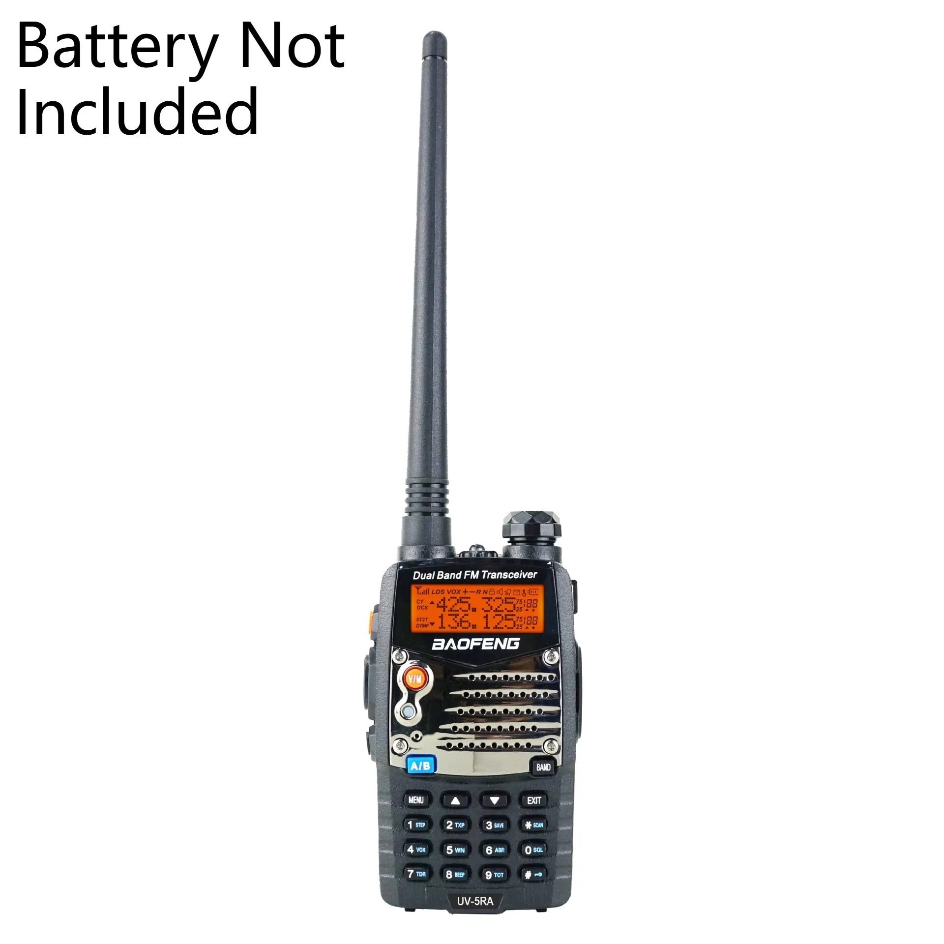 Baofeng UV-5RA dual-band two-way radio with dual display screen and antenna