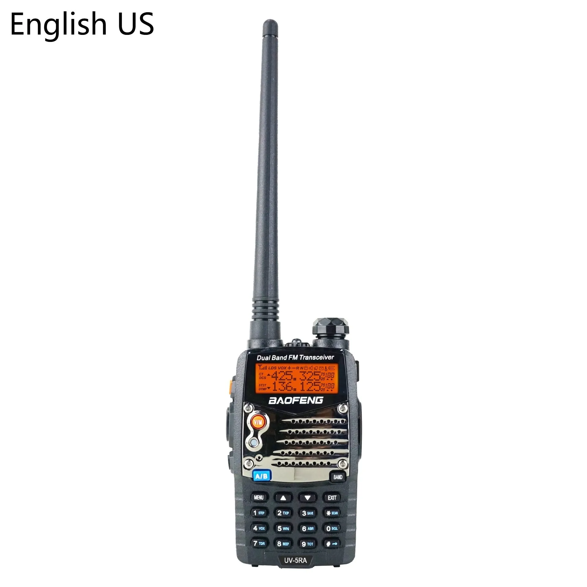 Baofeng UV-5RA dual-band two-way radio with dual display screen and antenna