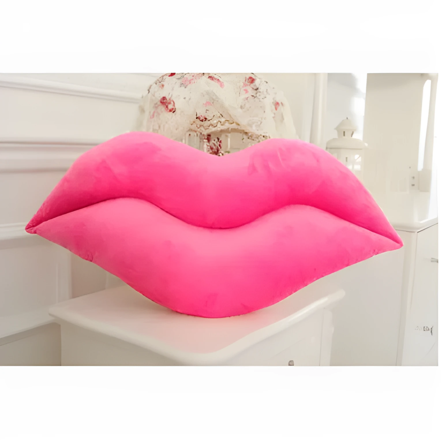 Creative plush big lips pillow in pink, short plush fabric, 50cm height