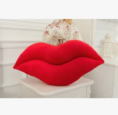 Creative plush big lips pillow in pink, short plush fabric, 50cm height