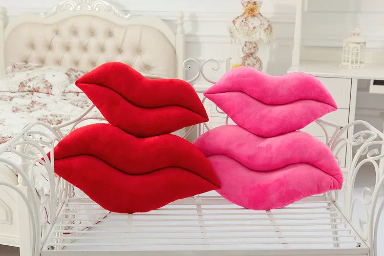 Creative plush big lips pillow in pink, short plush fabric, 50cm height