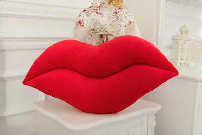 Creative plush big lips pillow in pink, short plush fabric, 50cm height