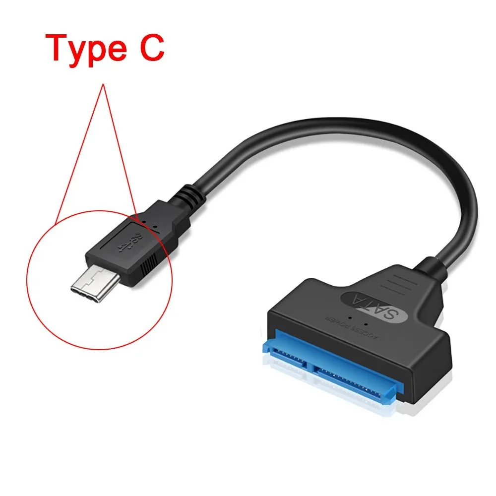 30cm SATA to USB external hard drive adapter cable with copper wire conductors on white background