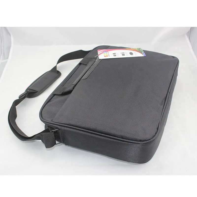 Large black nylon shoulder bag for 15.6 inch laptop, plain finish with zipper and handle
