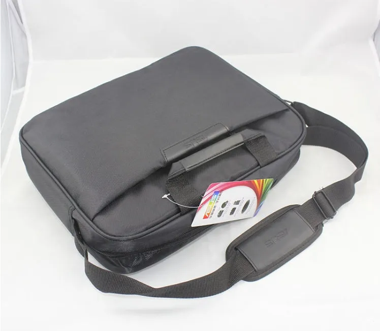Large black nylon shoulder bag for 15.6 inch laptop, plain finish with zipper and handle
