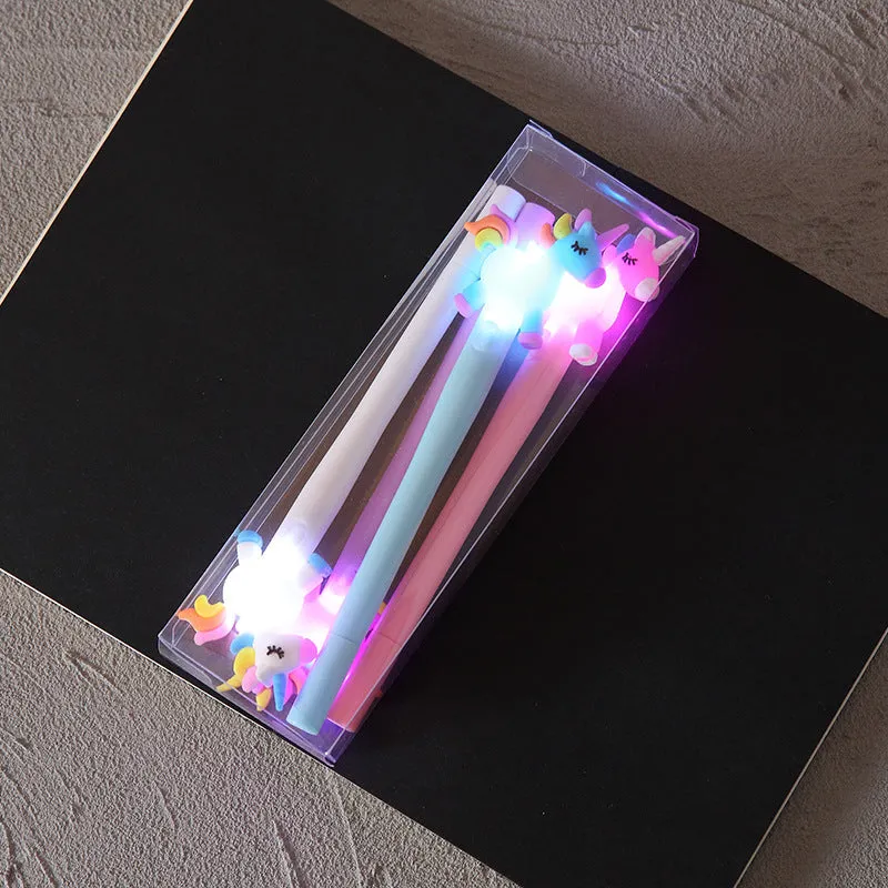 Student walking street stationery set pen with 0.5mm tip and 12 glowing refills in Bear, Unicorn, and Pony colours