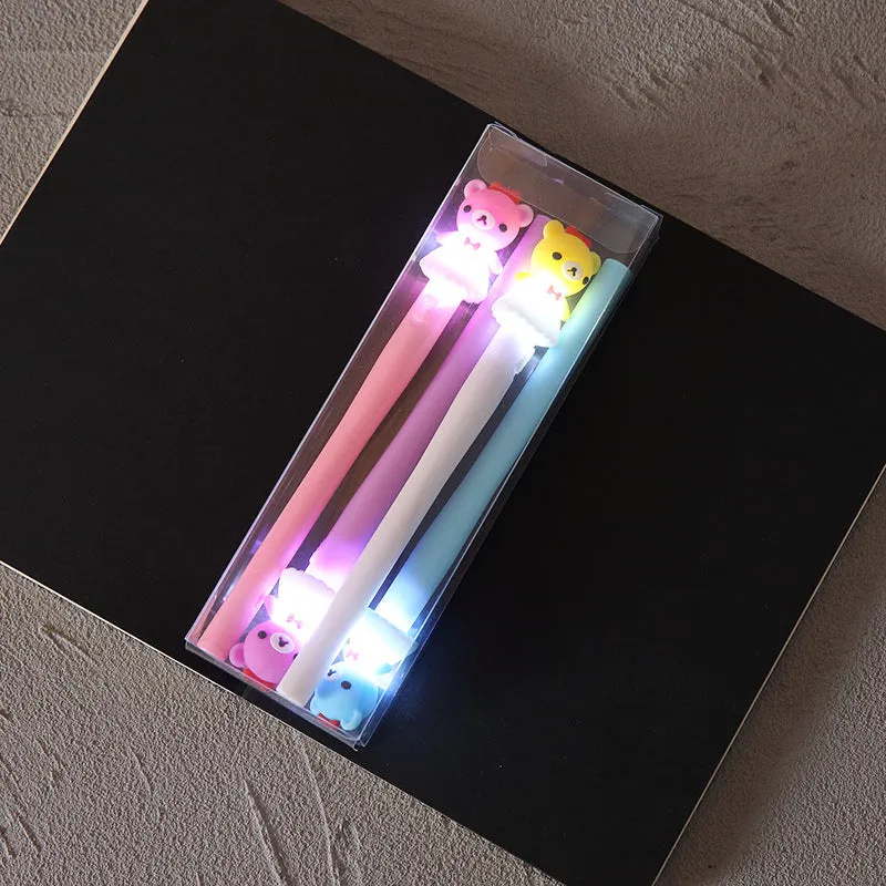 Student walking street stationery set pen with 0.5mm tip and 12 glowing refills in Bear, Unicorn, and Pony colours