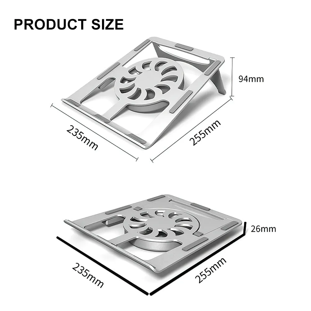 Silver M9 aluminium alloy folding lifting laptop cooling bracket on a desktop