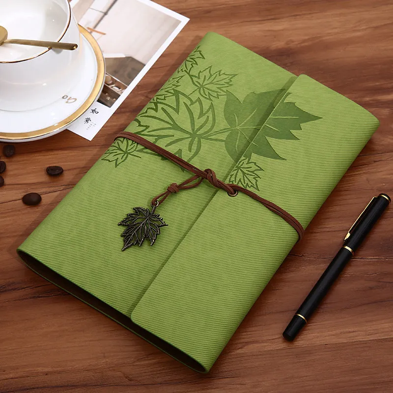 Retro PU leather notebook with discolouration effect, loose-leaf binding, and Daolin paper pages
