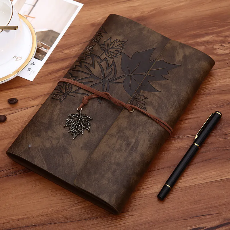 Retro PU leather notebook with discolouration effect, loose-leaf binding, and Daolin paper pages