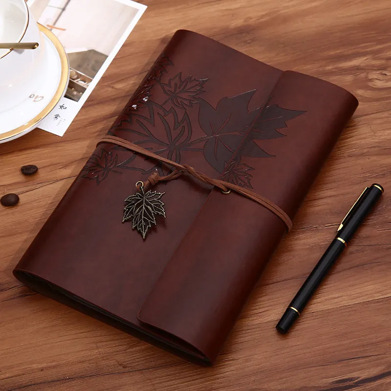 Retro PU leather notebook with discolouration effect, loose-leaf binding, and Daolin paper pages
