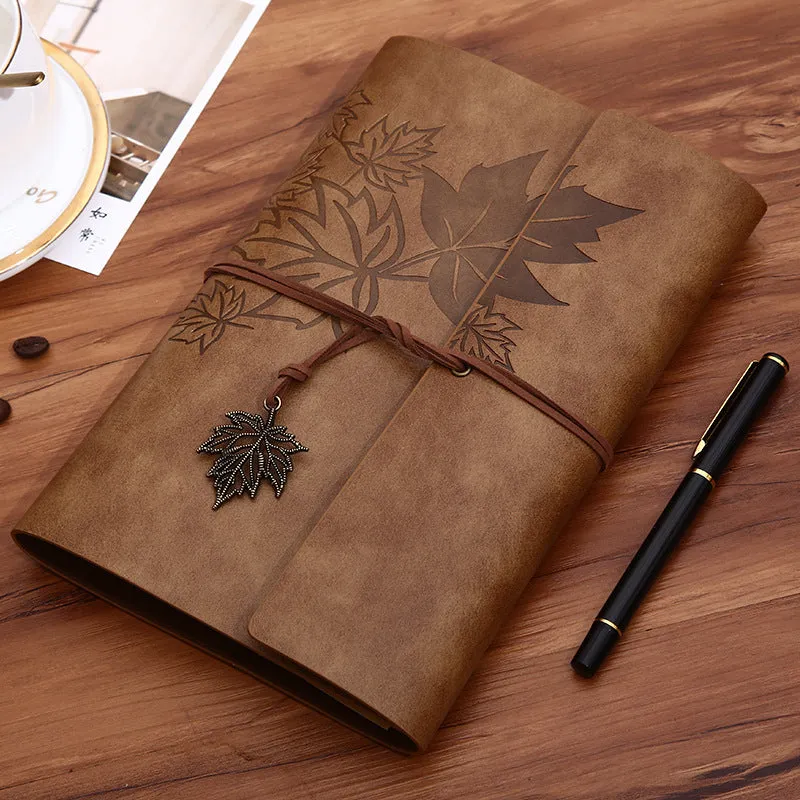 Retro PU leather notebook with discolouration effect, loose-leaf binding, and Daolin paper pages