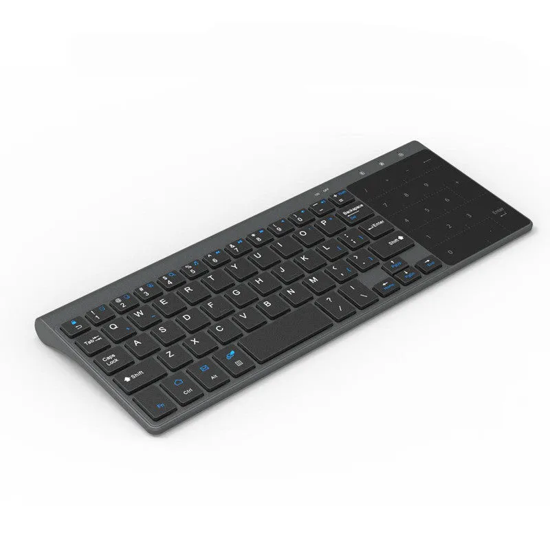 Compact black wireless keyboard with 59 keys, low battery alarm, and ≤10m wireless range