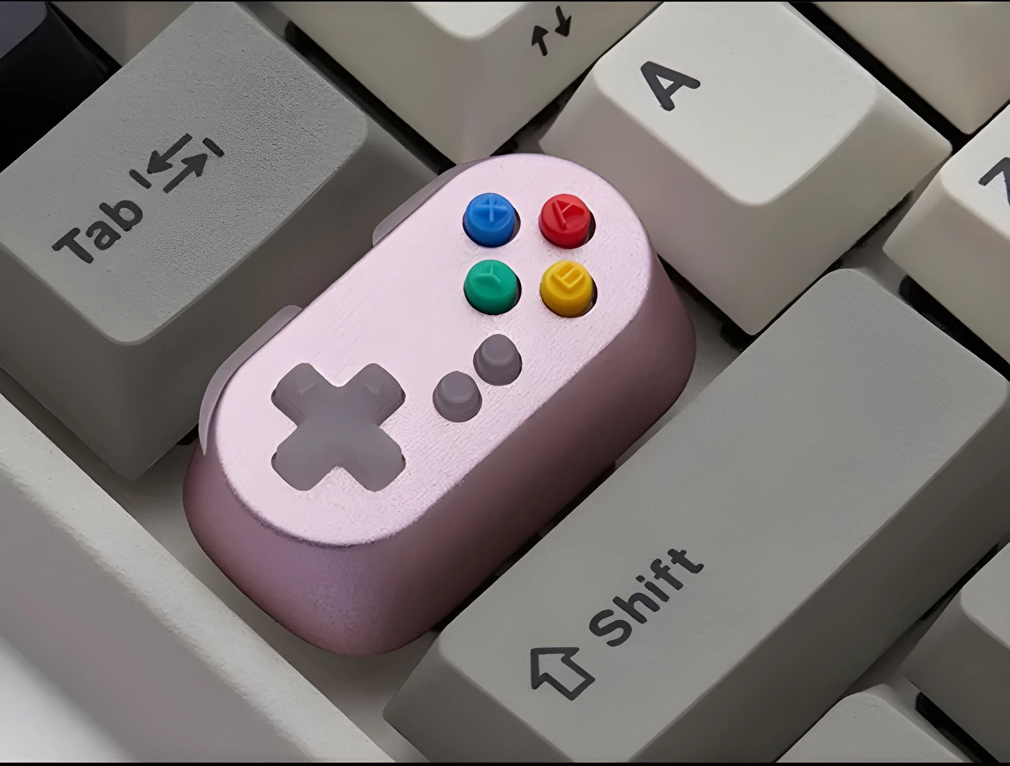 Game console handle keyboard with metal transparent keycaps and Holyoops switch button in white, pink, green, or orange colour options