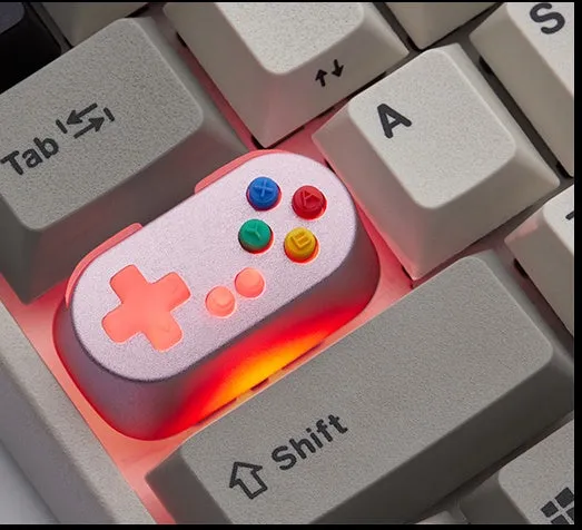 Game console handle keyboard with metal transparent keycaps and Holyoops switch button in white, pink, green, or orange colour options