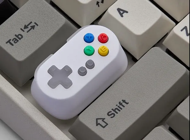 Game console handle keyboard with metal transparent keycaps and Holyoops switch button in white, pink, green, or orange colour options