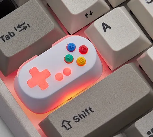 Game console handle keyboard with metal transparent keycaps and Holyoops switch button in white, pink, green, or orange colour options