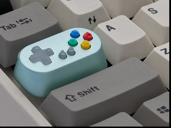 Game console handle keyboard with metal transparent keycaps and Holyoops switch button in white, pink, green, or orange colour options