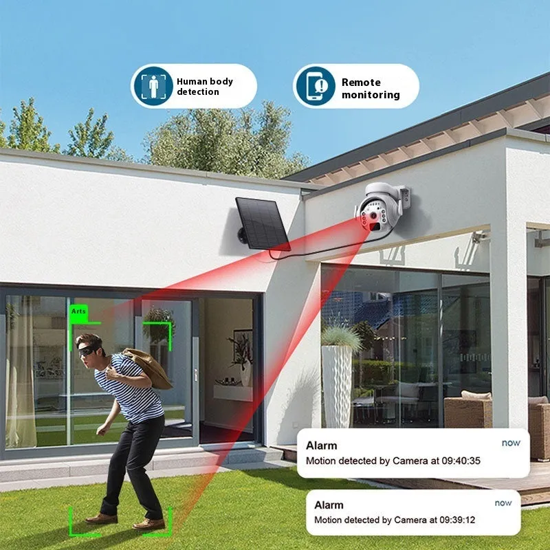 Q55 3 million pixel solar security camera with night vision mounted outdoors