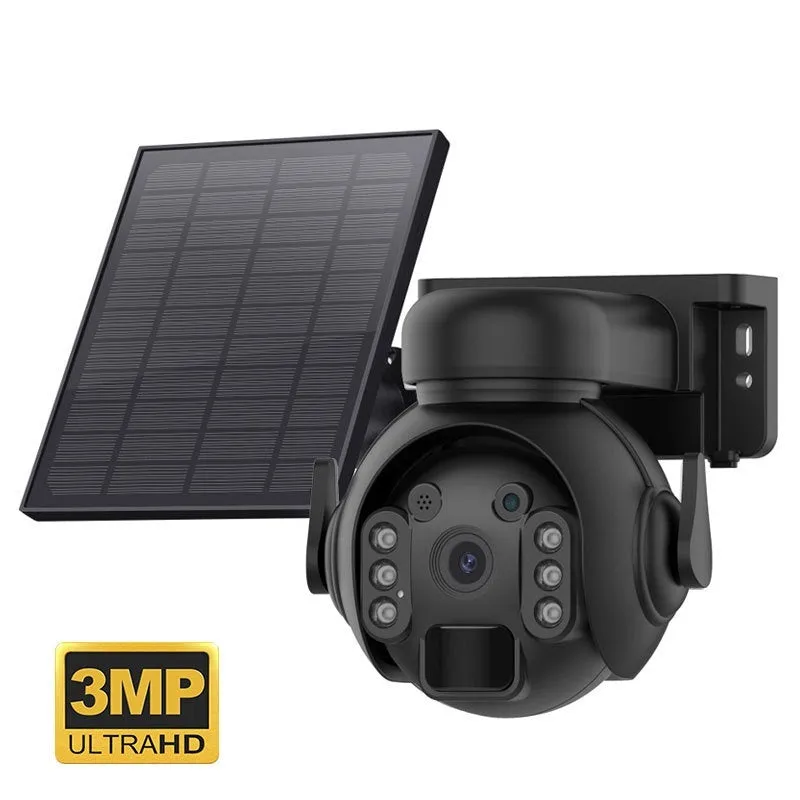 Q55 3 million pixel solar security camera with night vision mounted outdoors