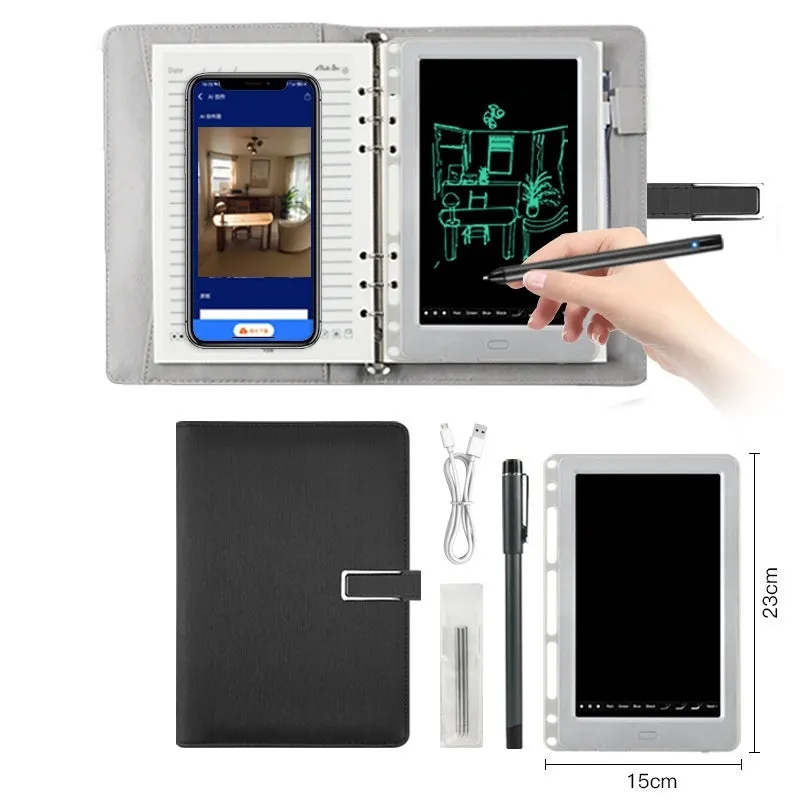 85-inch electronic writing pad with stitching design, smart pen, and USB cable in black, blue, or sky blue.