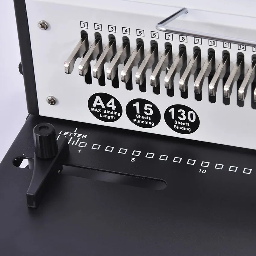 Leisheng 34-hole adjustable iron ring binding machine in black on a desk