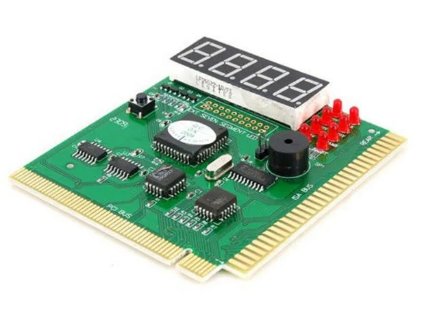 Four-digit computer motherboard fault diagnosis card with PCI interface and buzzer, 8x9cm
