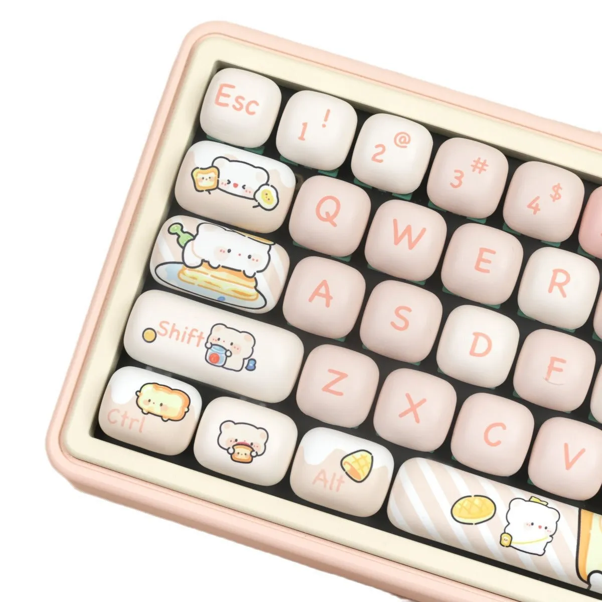 MOG Steamed Bread PBT key cap set with bread bear design for mechanical keyboards